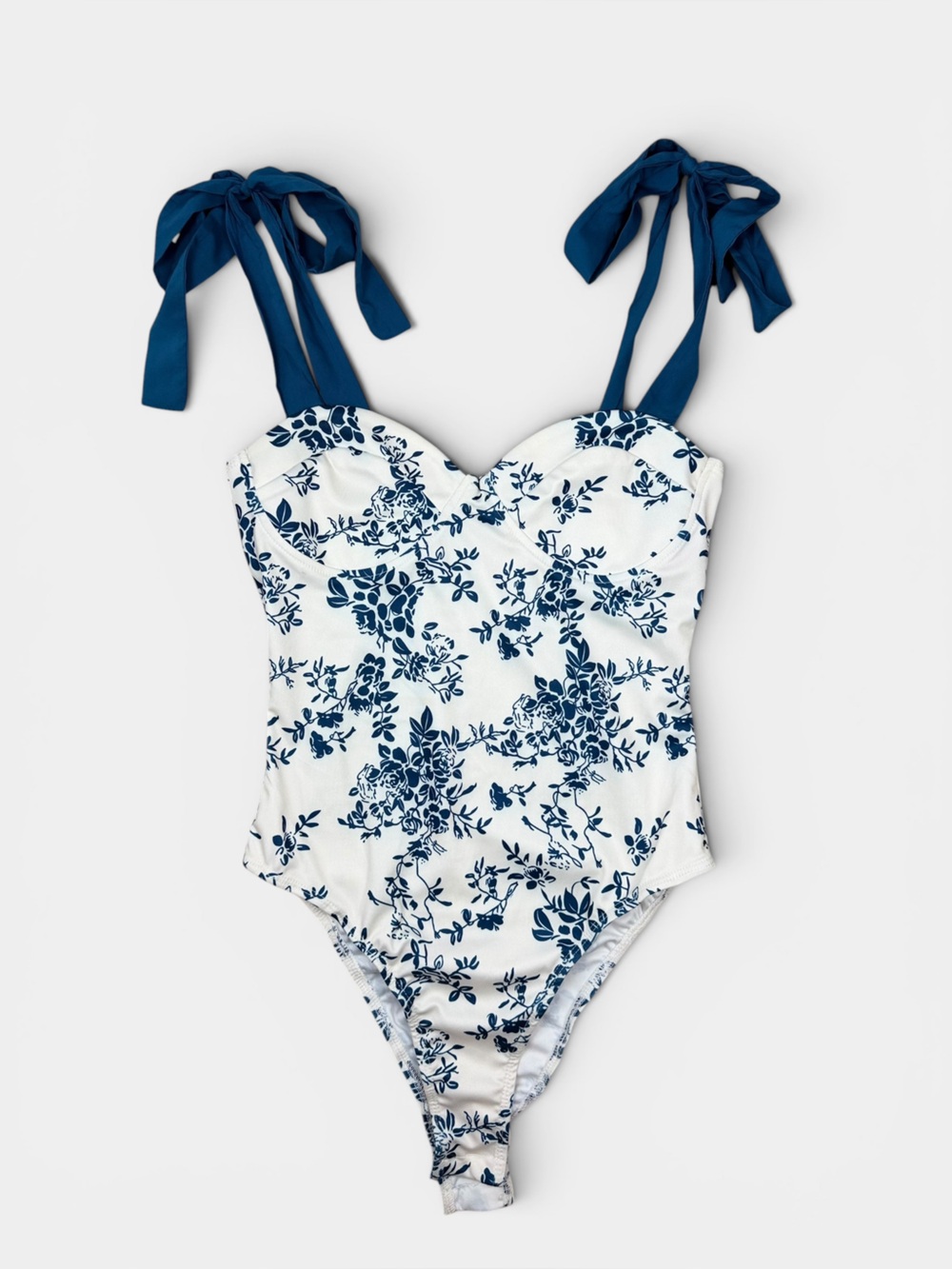 Cider Blue & White Floral Tie Strap Bodysuit Size S